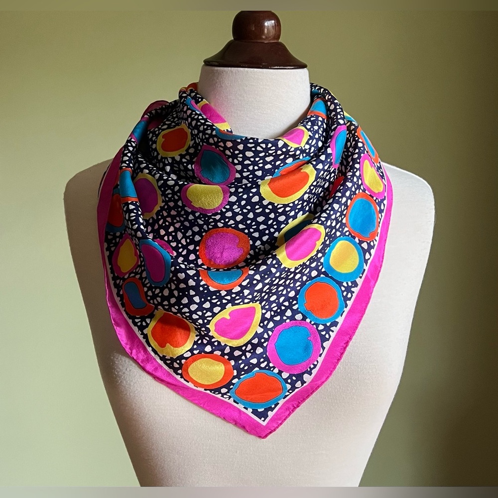 Polka Dot Silk Scarf, Funky Vintage Square Scarf